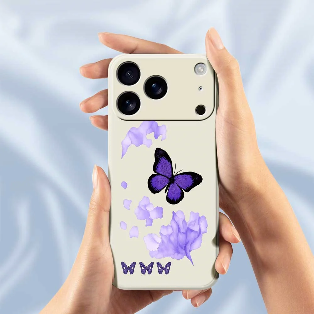 For iPhone 17 Pro Max Case Purple Butterfly Pattern Printing Straight Edge TPU Phone Back Cover - Green - Image 4