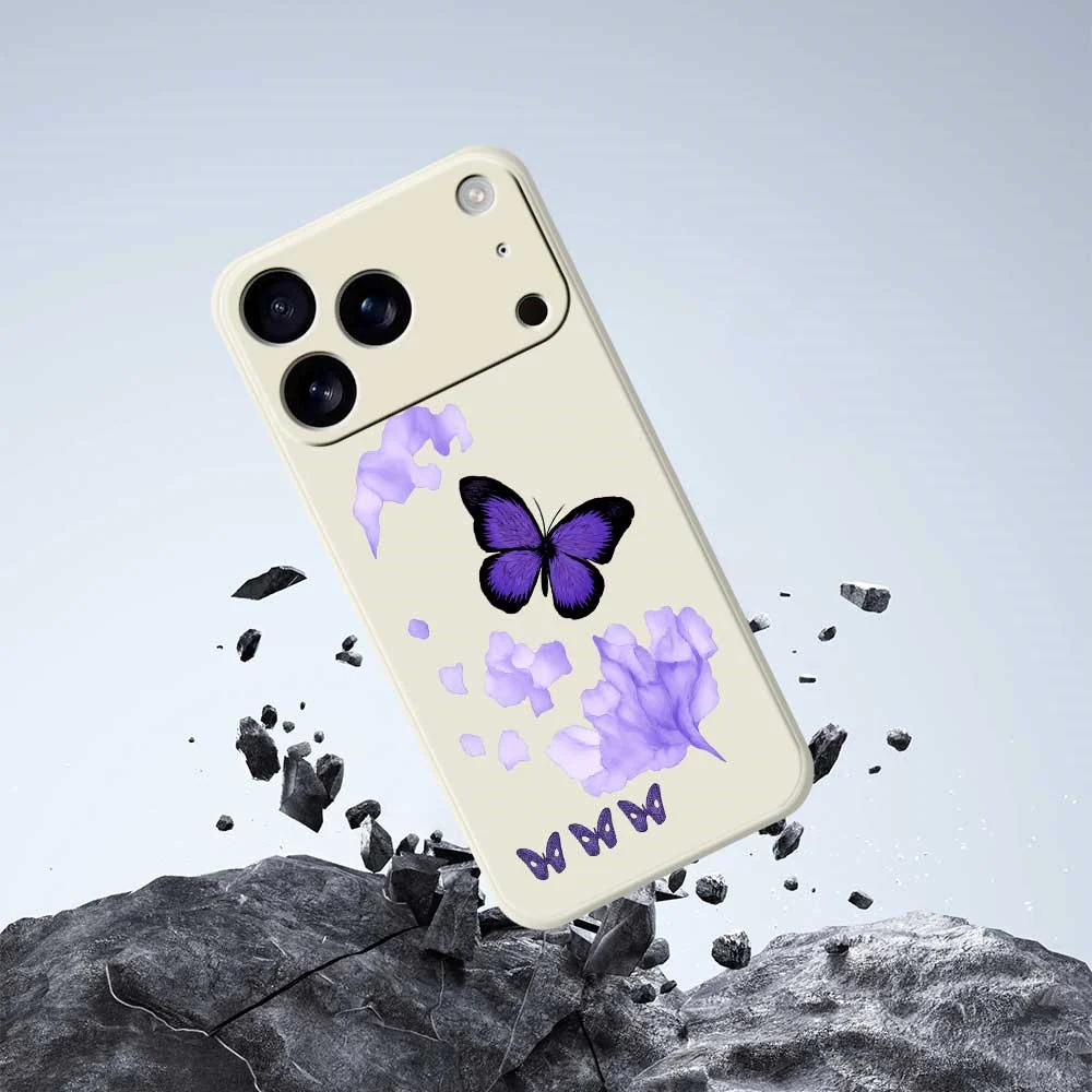 For iPhone 17 Pro Max Case Purple Butterfly Pattern Printing Straight Edge TPU Phone Back Cover - Green - Image 5