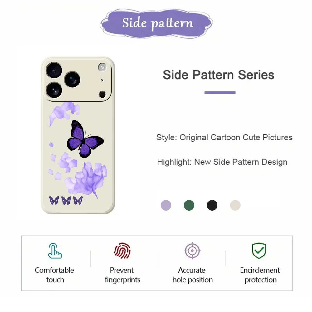 For iPhone 17 Pro Max Case Purple Butterfly Pattern Printing Straight Edge TPU Phone Back Cover - Green - Image 7