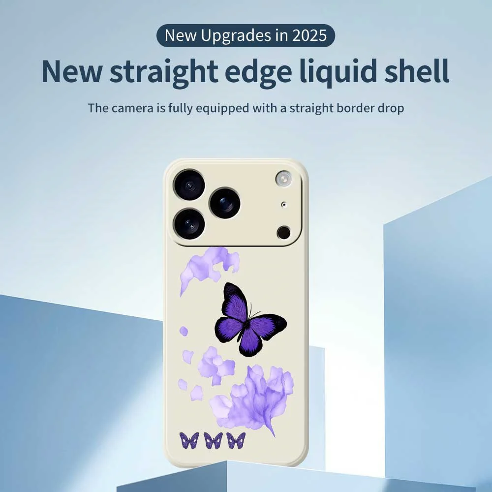 For iPhone 17 Pro Max Case Purple Butterfly Pattern Printing Straight Edge TPU Phone Back Cover - Purple - Image 2