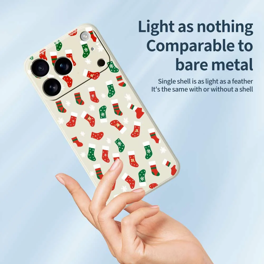 For iPhone 17 Pro Max Case Red and Green Socks Pattern Printing Straight Edge TPU Phone Back Cover - Beige - Image 3