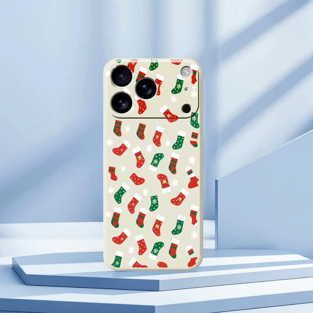 For iPhone 17 Pro Max Case Red and Green Socks Pattern Printing Straight Edge TPU Phone Back Cover - Beige - Image 7