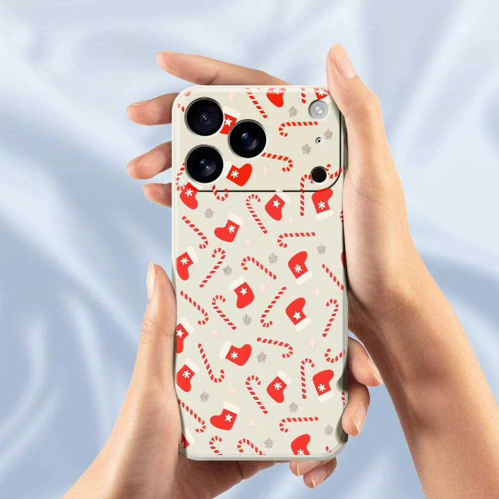 For iPhone 17 Pro Max Case Red Canes and Stockings Pattern Printing Straight Edge TPU Phone Back Cover - Beige - Image 4
