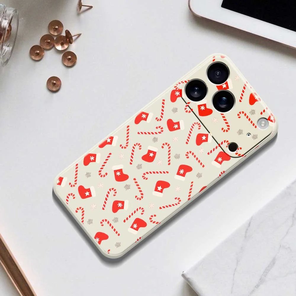 For iPhone 17 Pro Max Case Red Canes and Stockings Pattern Printing Straight Edge TPU Phone Back Cover - Beige - Image 6