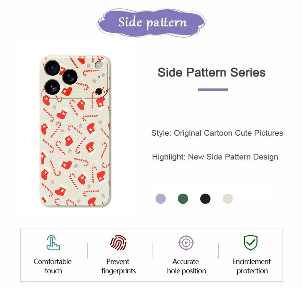 For iPhone 17 Pro Max Case Red Canes and Stockings Pattern Printing Straight Edge TPU Phone Back Cover - Beige - Image 7