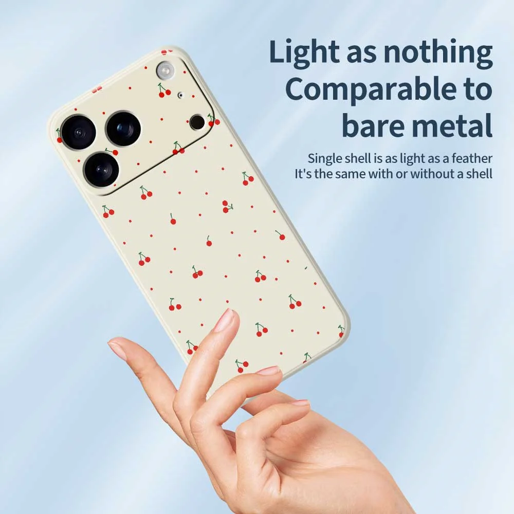 For iPhone 17 Pro Max Case Red Cherry Pattern Printing Straight Edge TPU Phone Back Cover - Beige - Image 4