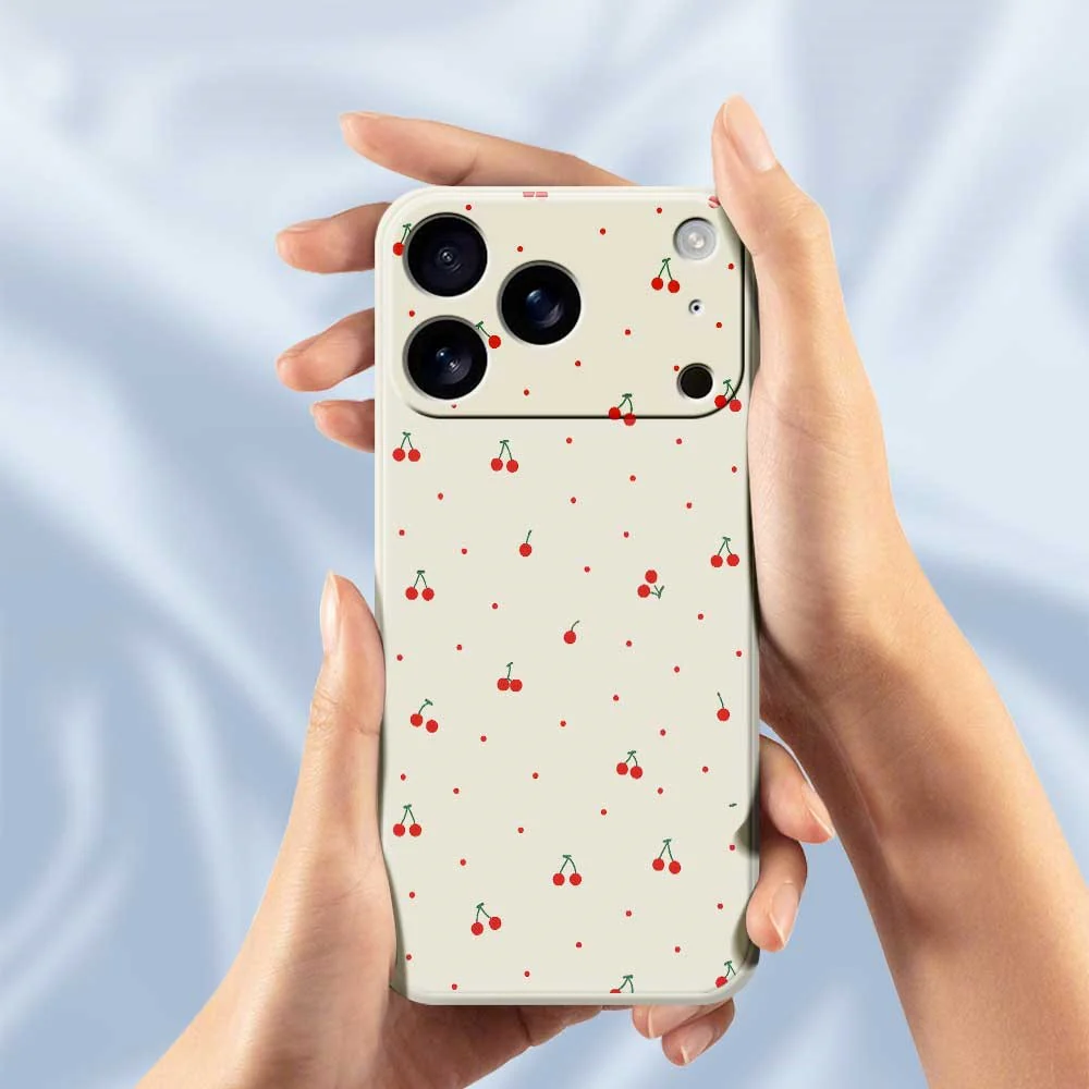 For iPhone 17 Pro Max Case Red Cherry Pattern Printing Straight Edge TPU Phone Back Cover - Beige - Image 6