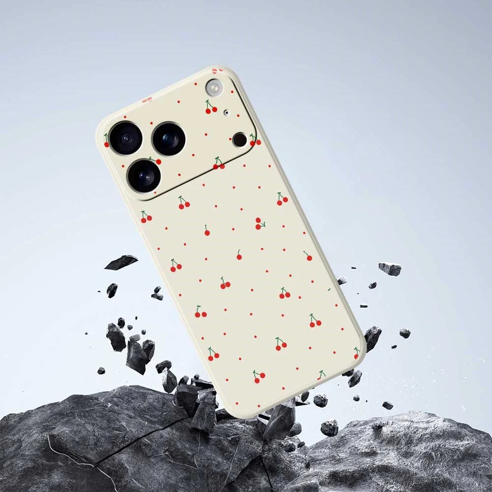 For iPhone 17 Pro Max Case Red Cherry Pattern Printing Straight Edge TPU Phone Back Cover - Black - Image 7