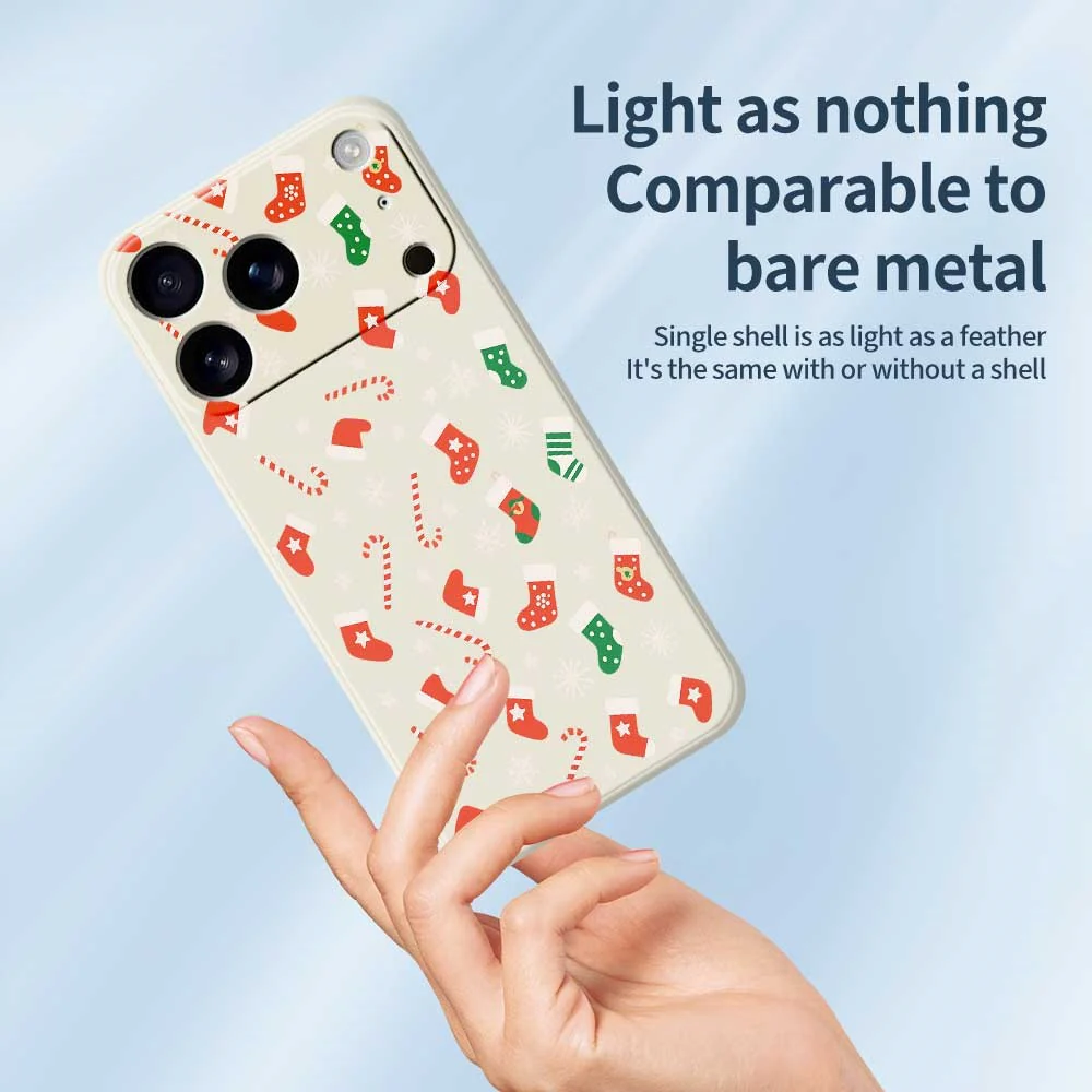 For iPhone 17 Pro Max Case Red Green Socks and Canes Pattern Printing Straight Edge TPU Phone Back Cover - Beige - Image 3