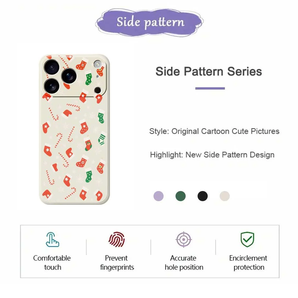 For iPhone 17 Pro Max Case Red Green Socks and Canes Pattern Printing Straight Edge TPU Phone Back Cover - Beige - Image 7