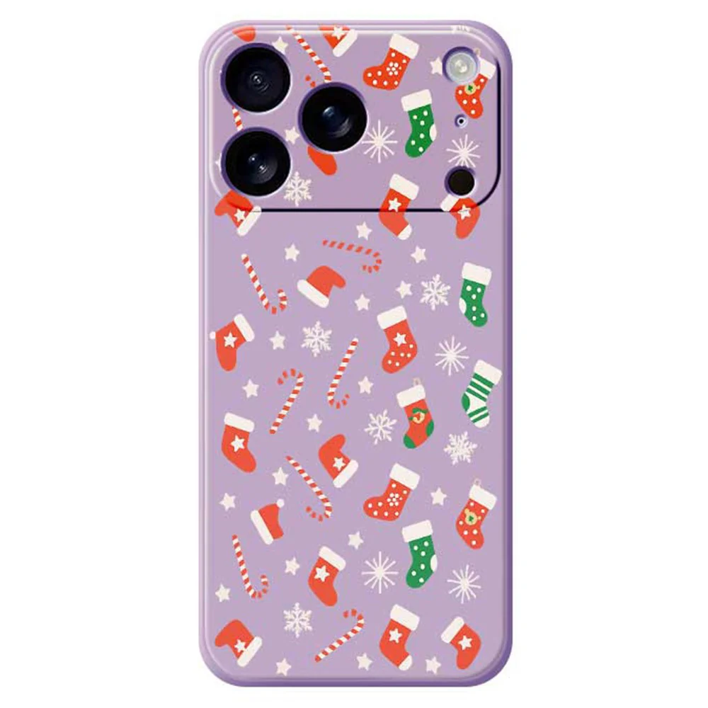 For iPhone 17 Pro Max Case Red Green Socks and Canes Pattern Printing Straight Edge TPU Phone Back Cover - Purple