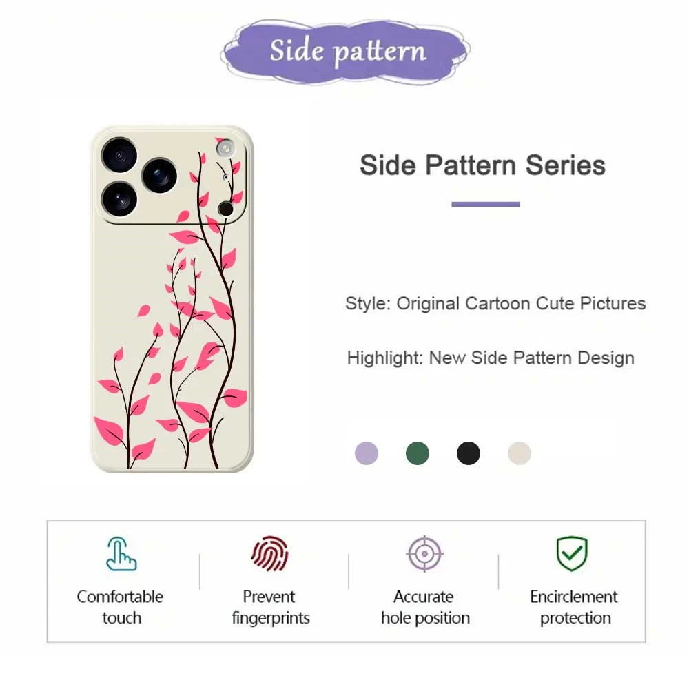 For iPhone 17 Pro Max Case Red Leaves Pattern Printing Straight Edge TPU Phone Back Cover - Purple - Image 2