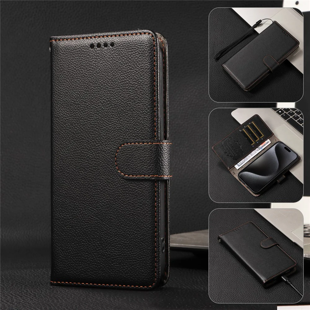 For iPhone 17 Pro Max Case RFID Blocking 3 Card Slots PU Leather Phone Cover with Wrist Strap - Black - Image 7
