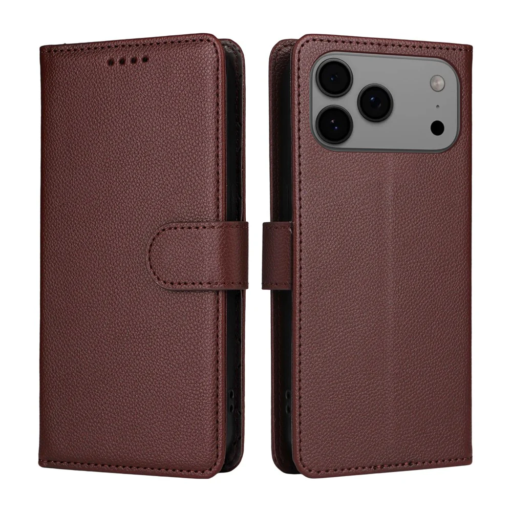 For iPhone 17 Pro Max Case RFID Blocking 3 Card Slots PU Leather Phone Cover with Wrist Strap - Brown - Image 2