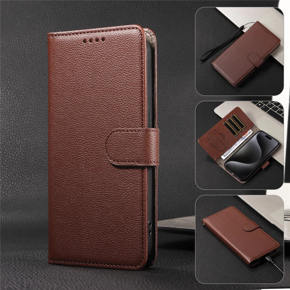 For iPhone 17 Pro Max Case RFID Blocking 3 Card Slots PU Leather Phone Cover with Wrist Strap - Brown - Image 7