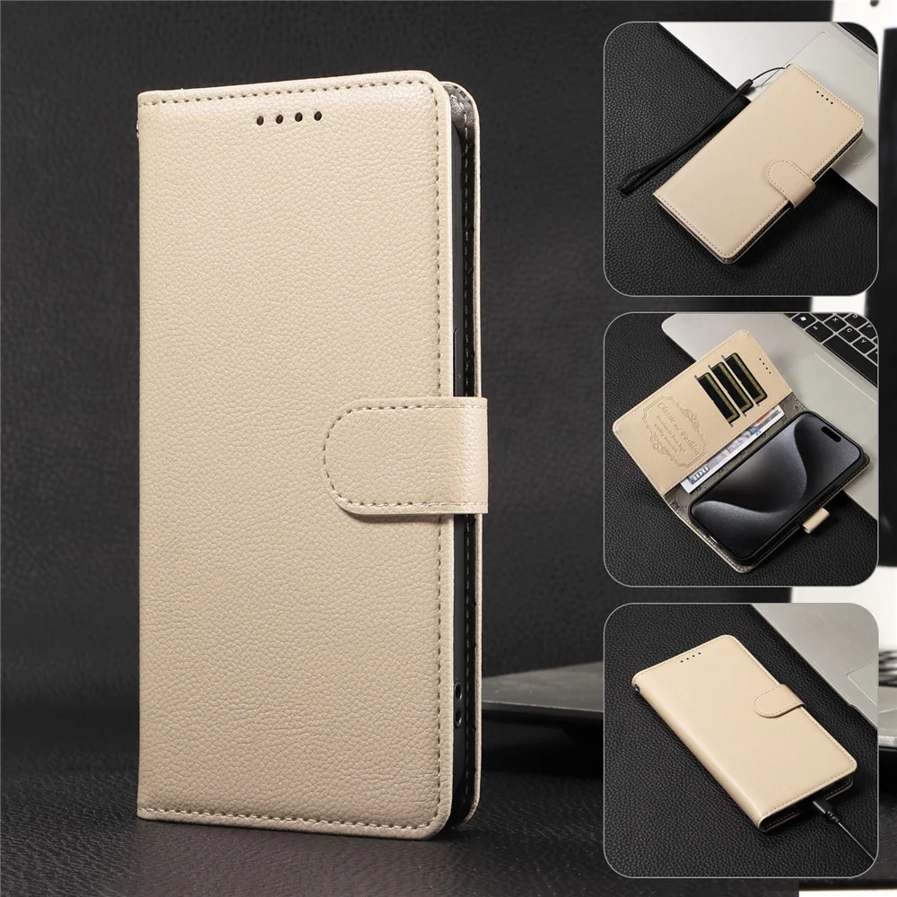 For iPhone 17 Pro Max Case RFID Blocking 3 Card Slots PU Leather Phone Cover with Wrist Strap - Creamy White - Image 7