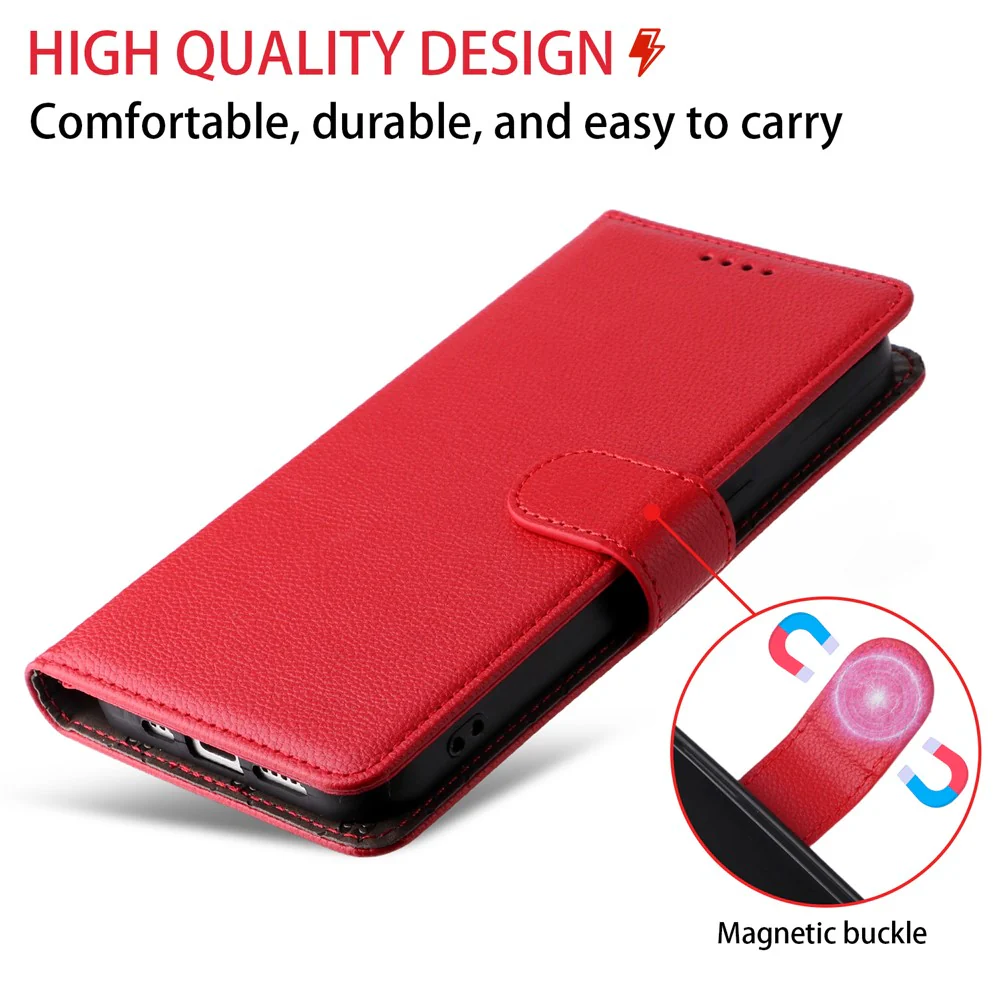 For iPhone 17 Pro Max Case RFID Blocking 3 Card Slots PU Leather Phone Cover with Wrist Strap - Red - Image 8