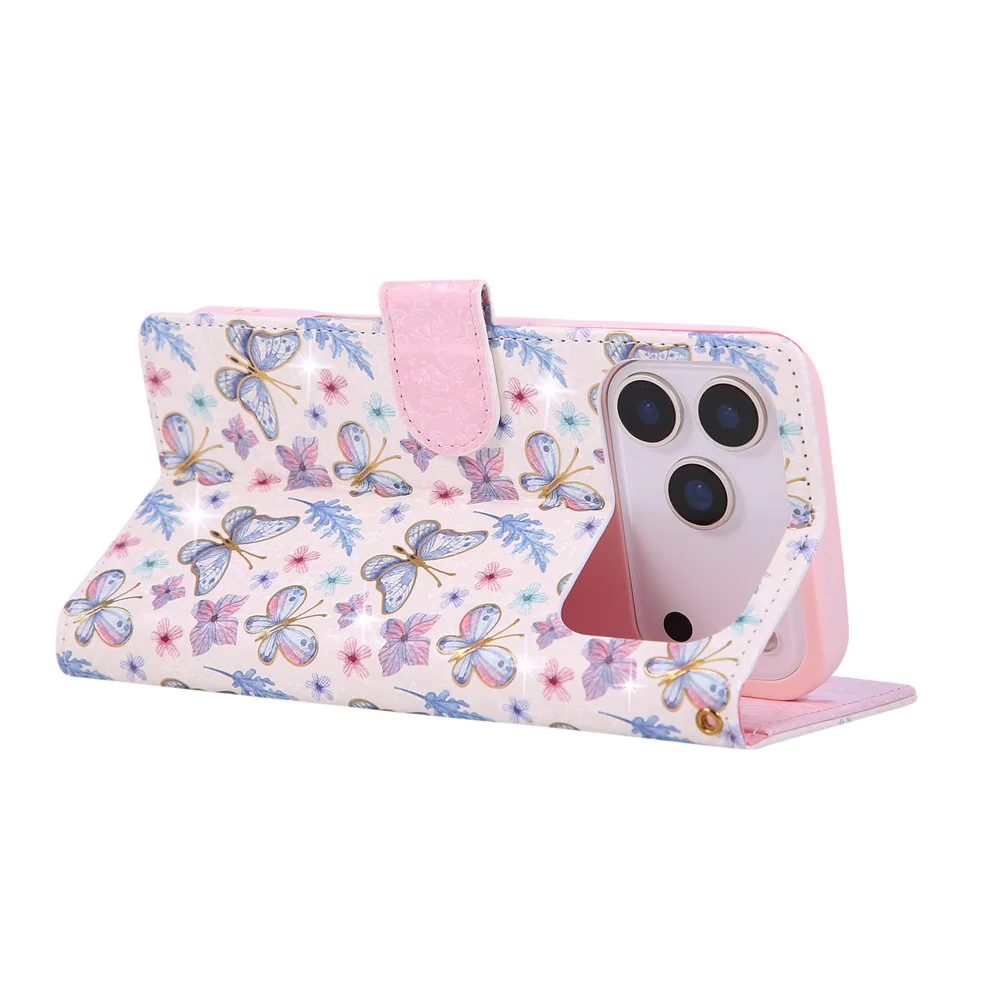 For iPhone 17 Pro Max Case RFID Blocking Flower Leather Phone Cover with Wrist Strap - Butterfly Flower - Image 4