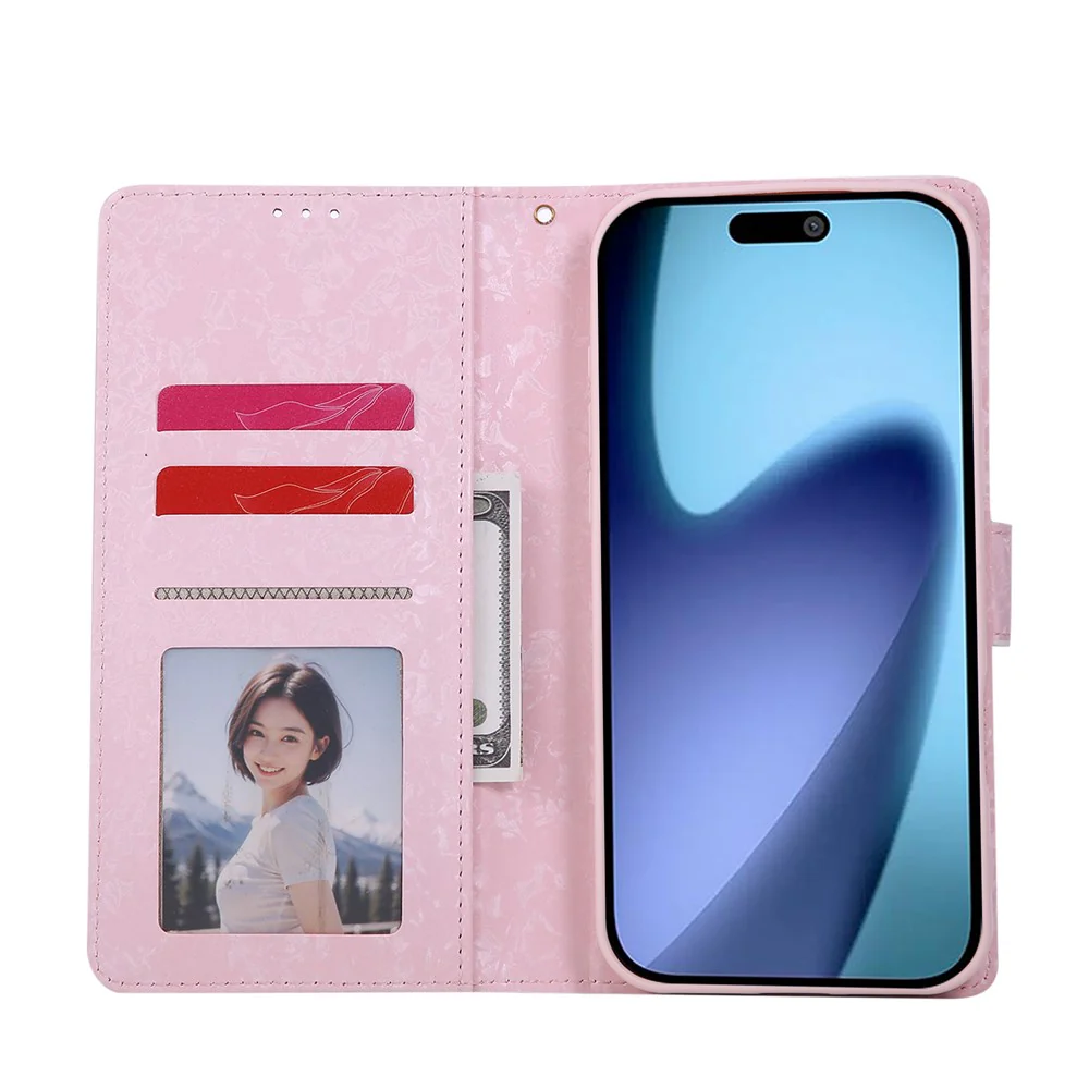 For iPhone 17 Pro Max Case RFID Blocking Flower Leather Phone Cover with Wrist Strap - Rose Flower - Image 2