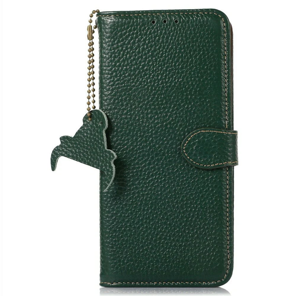 For iPhone 17 Pro Max Case RFID Blocking Genuine Cow Leather Phone Cover Litchi Texture - Green - Image 6