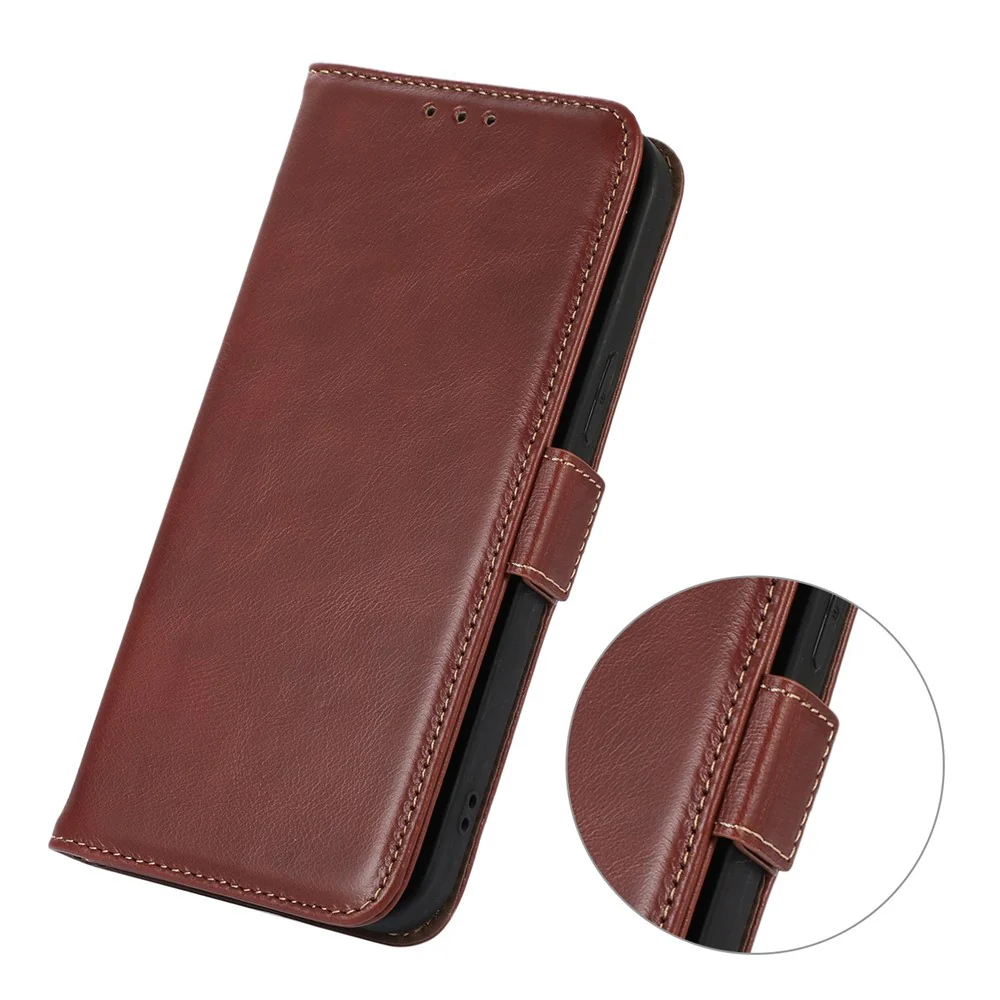 For iPhone 17 Pro Max Case RFID Blocking Genuine Cow Leather Wallet Phone Cover - Brown - Image 5