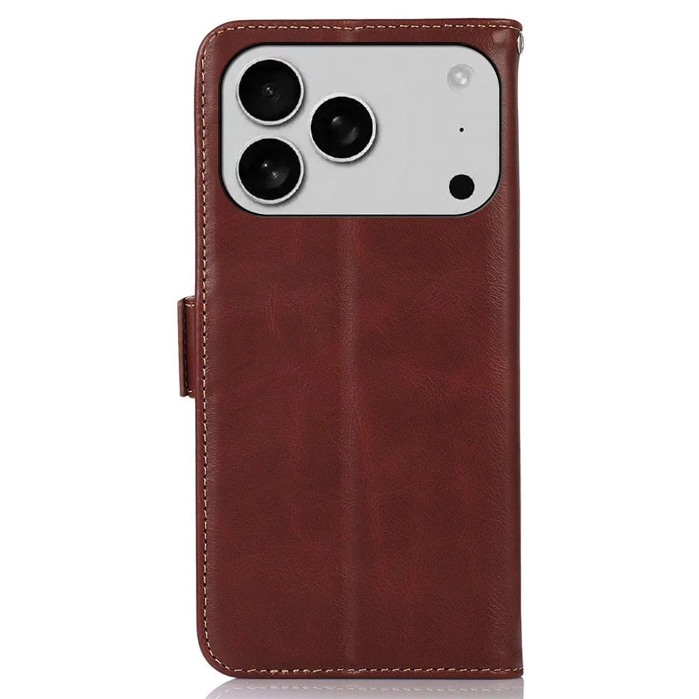 For iPhone 17 Pro Max Case RFID Blocking Genuine Cow Leather Wallet Phone Cover - Brown - Image 8