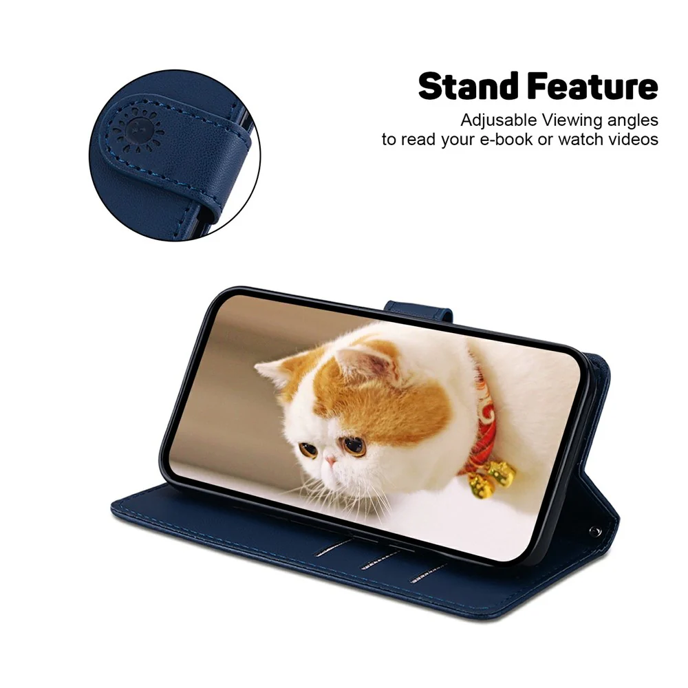 For iPhone 17 Pro Max Case RFID Blocking Kitten Pattern TPU + PU Leather Phone Cover with Wrist Strap - Blue - Image 2