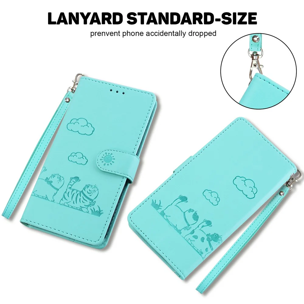 For iPhone 17 Pro Max Case RFID Blocking Kitten Pattern TPU + PU Leather Phone Cover with Wrist Strap - Green - Image 7