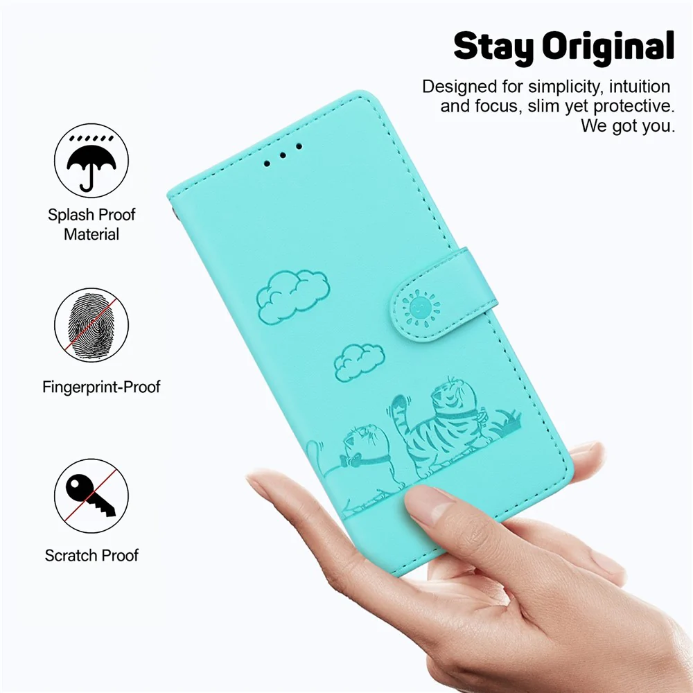 For iPhone 17 Pro Max Case RFID Blocking Kitten Pattern TPU + PU Leather Phone Cover with Wrist Strap - Green - Image 8