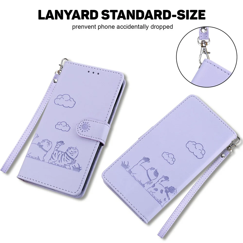 For iPhone 17 Pro Max Case RFID Blocking Kitten Pattern TPU + PU Leather Phone Cover with Wrist Strap - Purple - Image 7