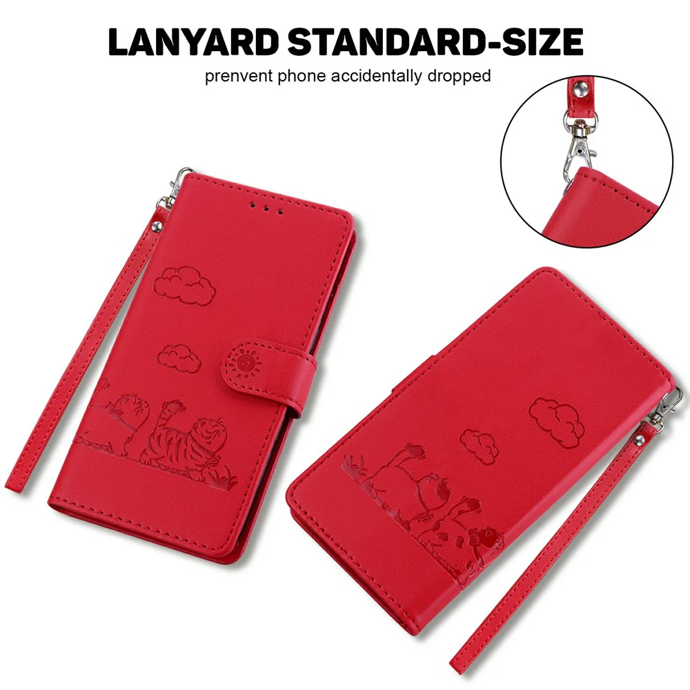 For iPhone 17 Pro Max Case RFID Blocking Kitten Pattern TPU + PU Leather Phone Cover with Wrist Strap - Red - Image 7