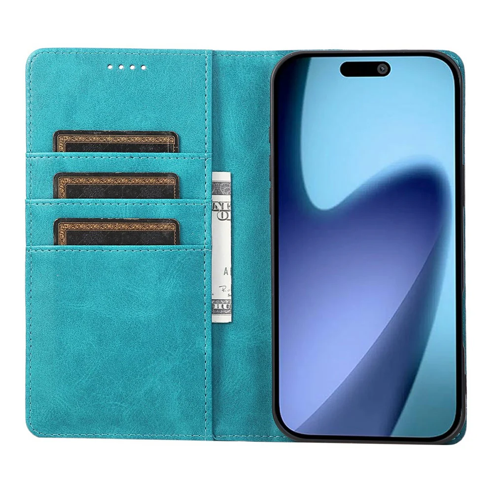 For iPhone 17 Pro Max Case RFID Blocking PU Leather Phone Wallet Cover - Peacock Blue - Image 2