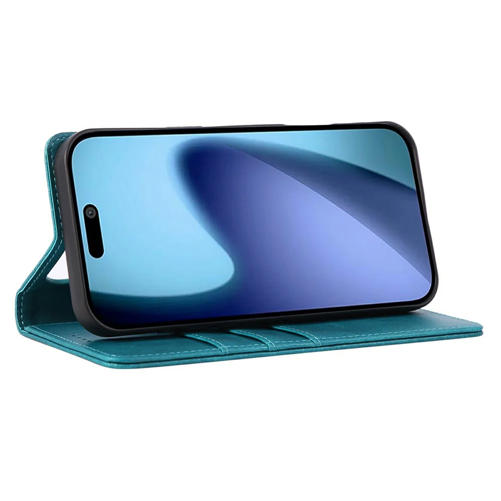 For iPhone 17 Pro Max Case RFID Blocking PU Leather Phone Wallet Cover - Peacock Blue - Image 3