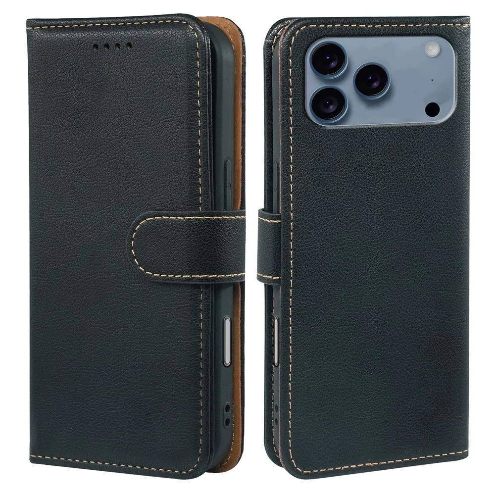 For iPhone 17 Pro Max Case RFID Blocking Wallet Litchi Texture Leather Phone Cover Magnetic Clasp - Black