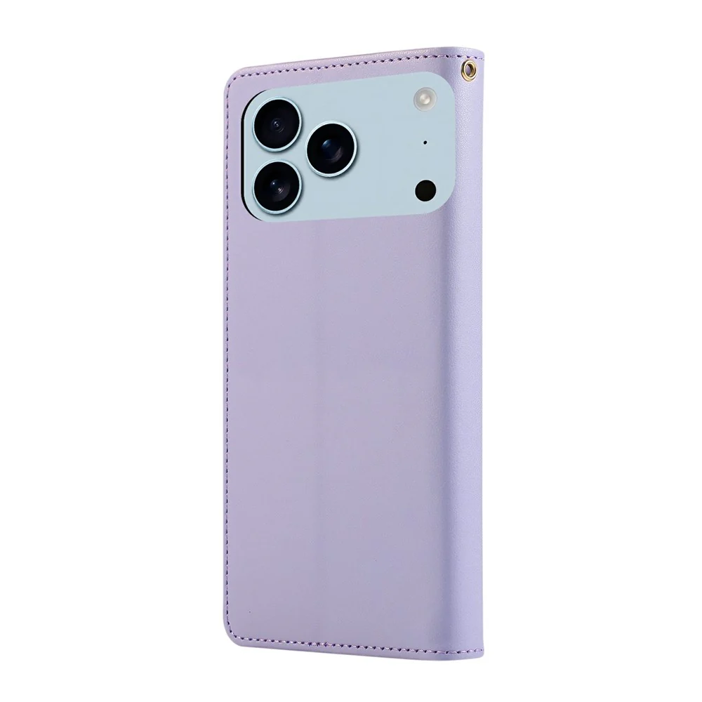For iPhone 17 Pro Max Case RFID Blocking Wallet Stand Rhombus Leather Phone Cover with Wrist Strap - Purple - Image 7