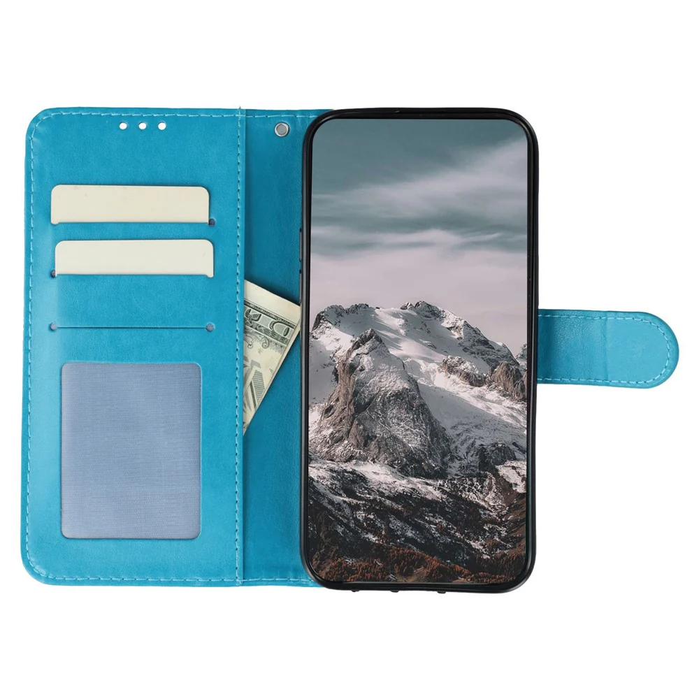 For iPhone 17 Pro Max Case Rhinestone Decor PU Leather Mandala Imprinted Design Phone Cover with Wrist Strap - Blue - Image 2