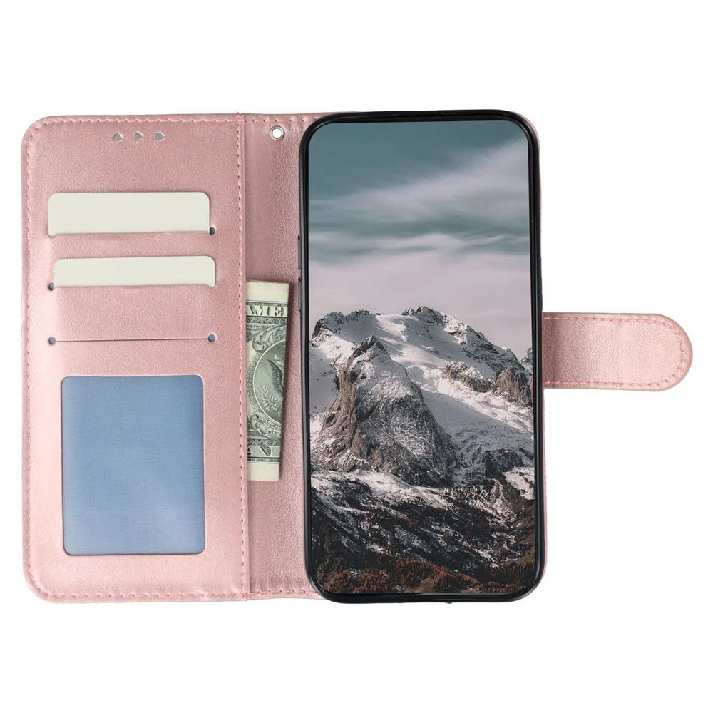 For iPhone 17 Pro Max Case Rhinestone Decor PU Leather Mandala Imprinted Design Phone Cover with Wrist Strap - Rose Gold - Image 2
