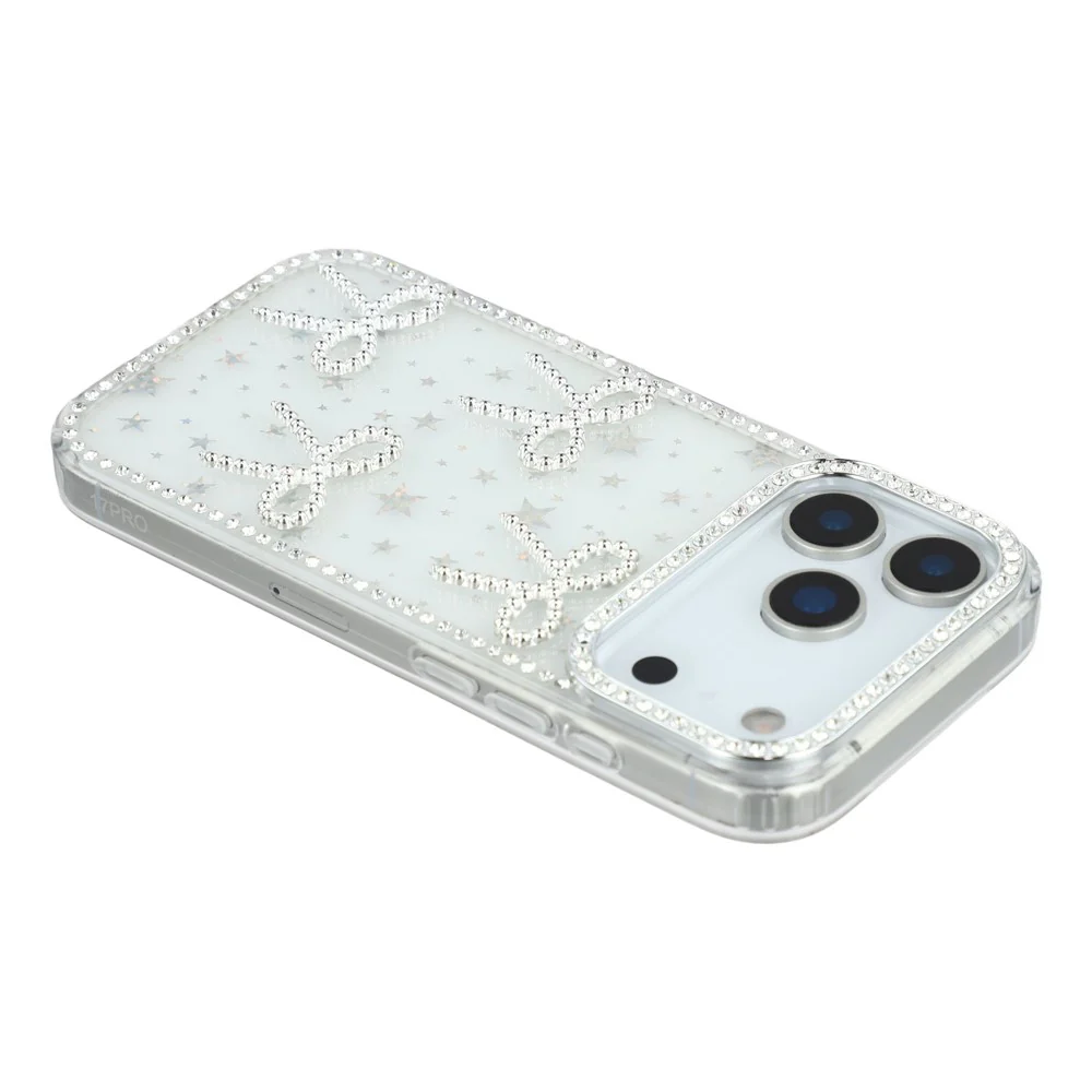 For iPhone 17 Pro Max Case Rhinestone Edge Butterfly Bow Decor TPU + PC IMD Phone Cover - Starry Transparent - Image 5
