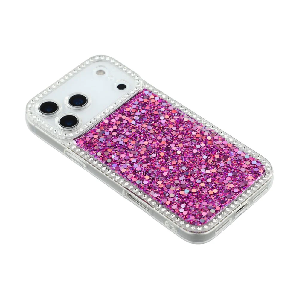 For iPhone 17 Pro Max Case Rhinestone Edge Glitter Epoxy TPU Phone Cover - Purple - Image 4