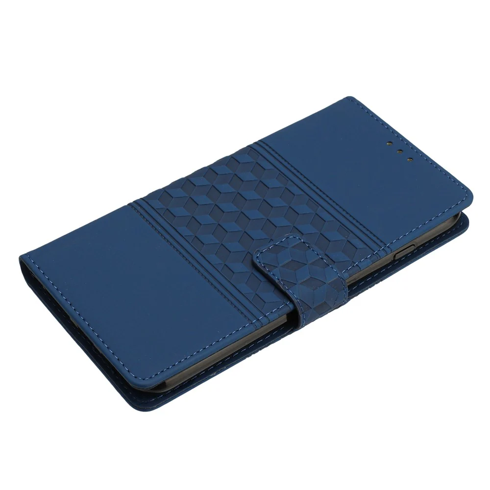 For iPhone 17 Pro Max Case Rhombus Leather Horizontal Flip Phone Cover with Wrist Strap - Blue - Image 4