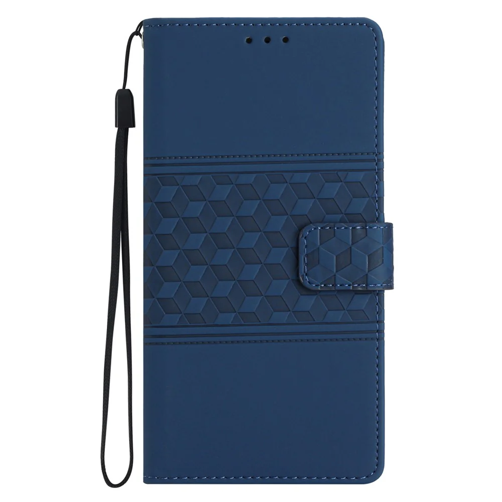 For iPhone 17 Pro Max Case Rhombus Leather Horizontal Flip Phone Cover with Wrist Strap - Blue - Image 7