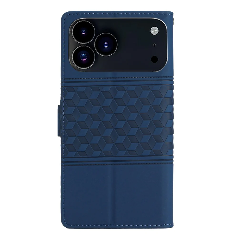 For iPhone 17 Pro Max Case Rhombus Leather Horizontal Flip Phone Cover with Wrist Strap - Blue - Image 8