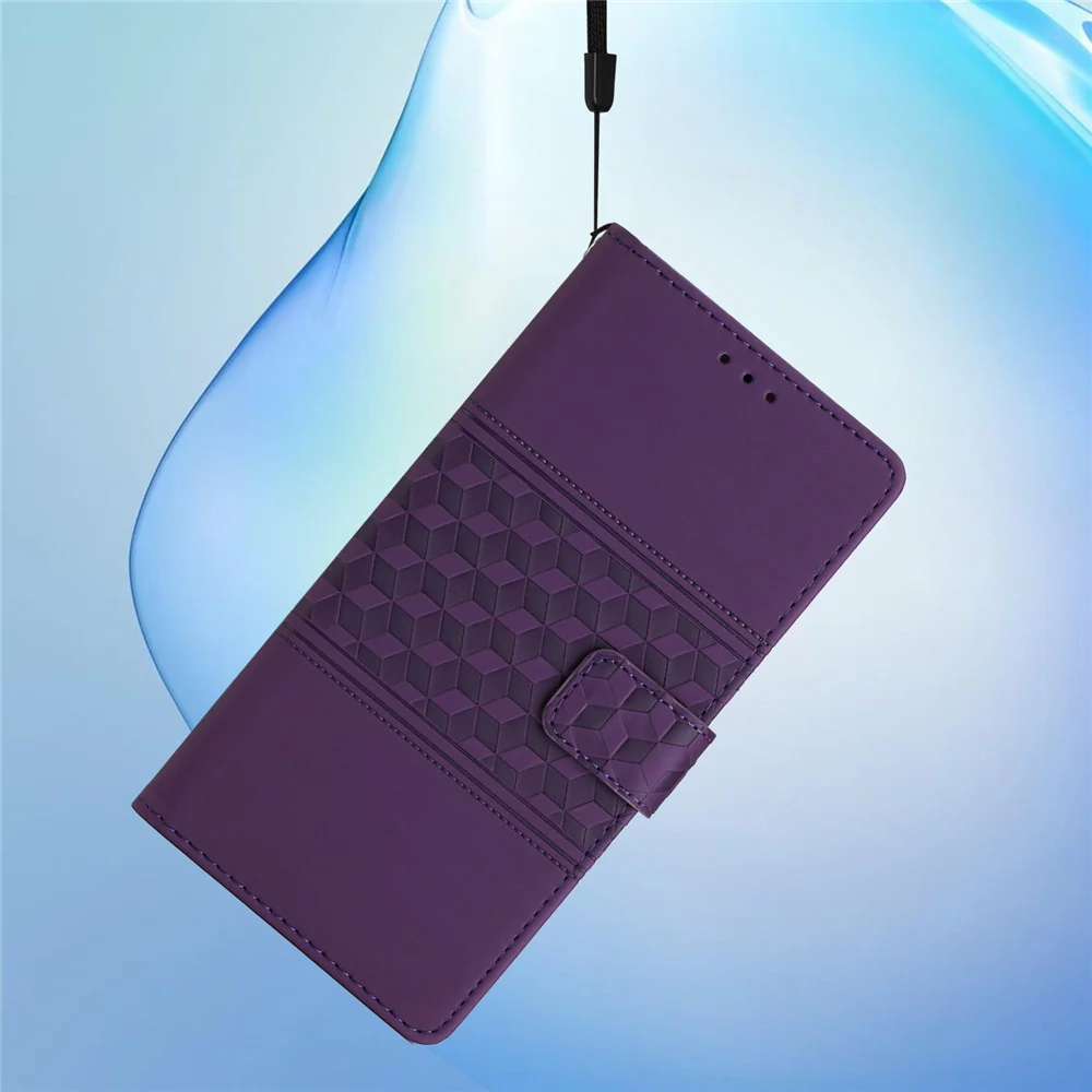 For iPhone 17 Pro Max Case Rhombus Leather Horizontal Flip Phone Cover with Wrist Strap - Purple - Image 5