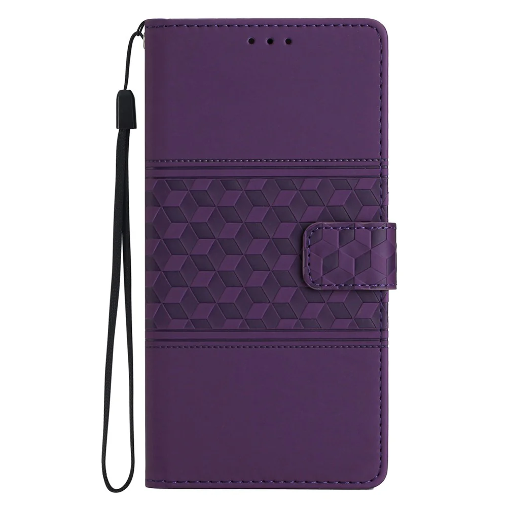 For iPhone 17 Pro Max Case Rhombus Leather Horizontal Flip Phone Cover with Wrist Strap - Purple - Image 7