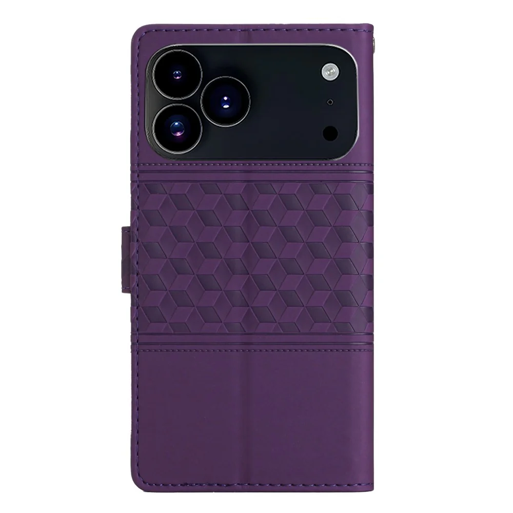 For iPhone 17 Pro Max Case Rhombus Leather Horizontal Flip Phone Cover with Wrist Strap - Purple - Image 8