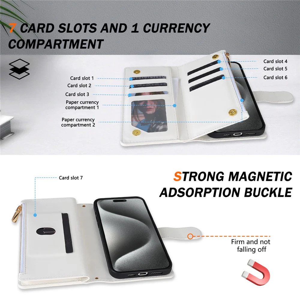 For iPhone 17 Pro Max Case Rhombus Stitching Leather Wallet Phone Cover with Long / Short Strap - White - Image 7