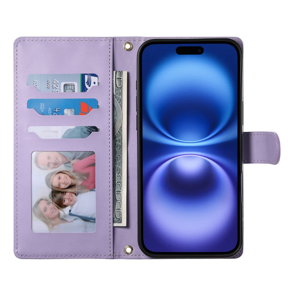 For iPhone 17 Pro Max Case Rhombus Stitching Wallet Stand Leather Phone Cover with Long / Short Strap - Purple - Image 2