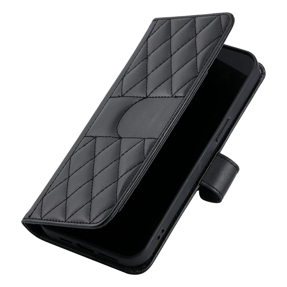 For iPhone 17 Pro Max Case Ring Buckle Wallet Stand Rhombus Crossbody Leather Mobile Cover - Black - Image 8