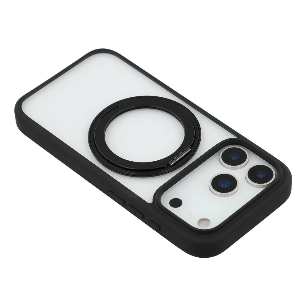 For iPhone 17 Pro Max Case Ring Holder Kickstand PC + TPU Phone Cover - Black - Image 6