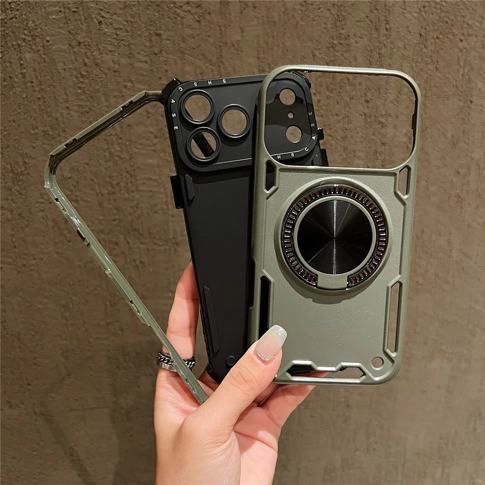 For iPhone 17 Pro Max Case Ring Kickstand PC + TPU Shockproof Phone Back Cover - Green - Image 2